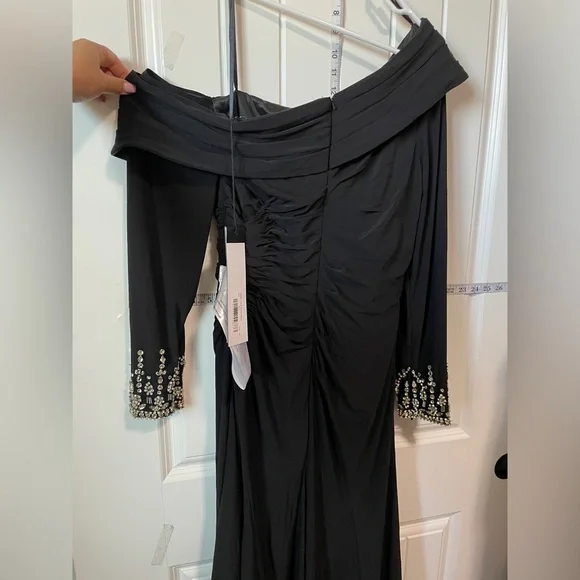 Mac Duggal Women's leena Foldover Long Sleeve Jeweled Midi Dress - Picture 10 of 14